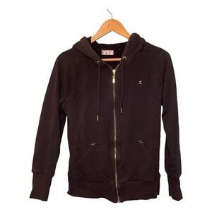 Danskin Fleece Lined Zip-Up‎ Hoodie Sweatshirt Black Knit M